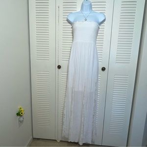 White Strapless Smocked Maxi Beach Dress